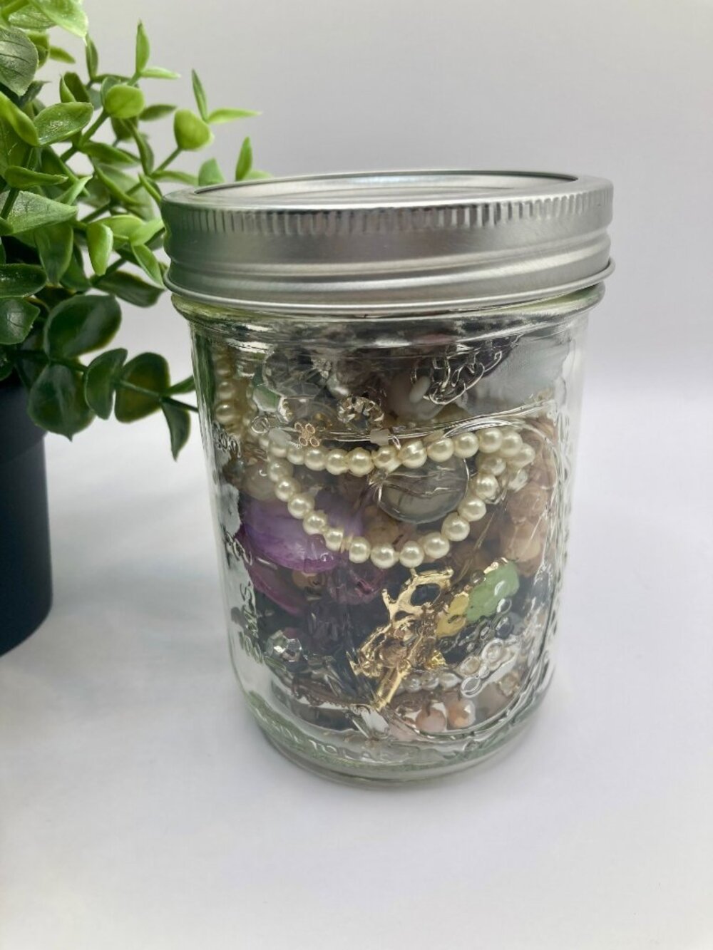 Vintage and Contemporary Mystery Jewelry Jar Treasure Jar - Good Condition -1